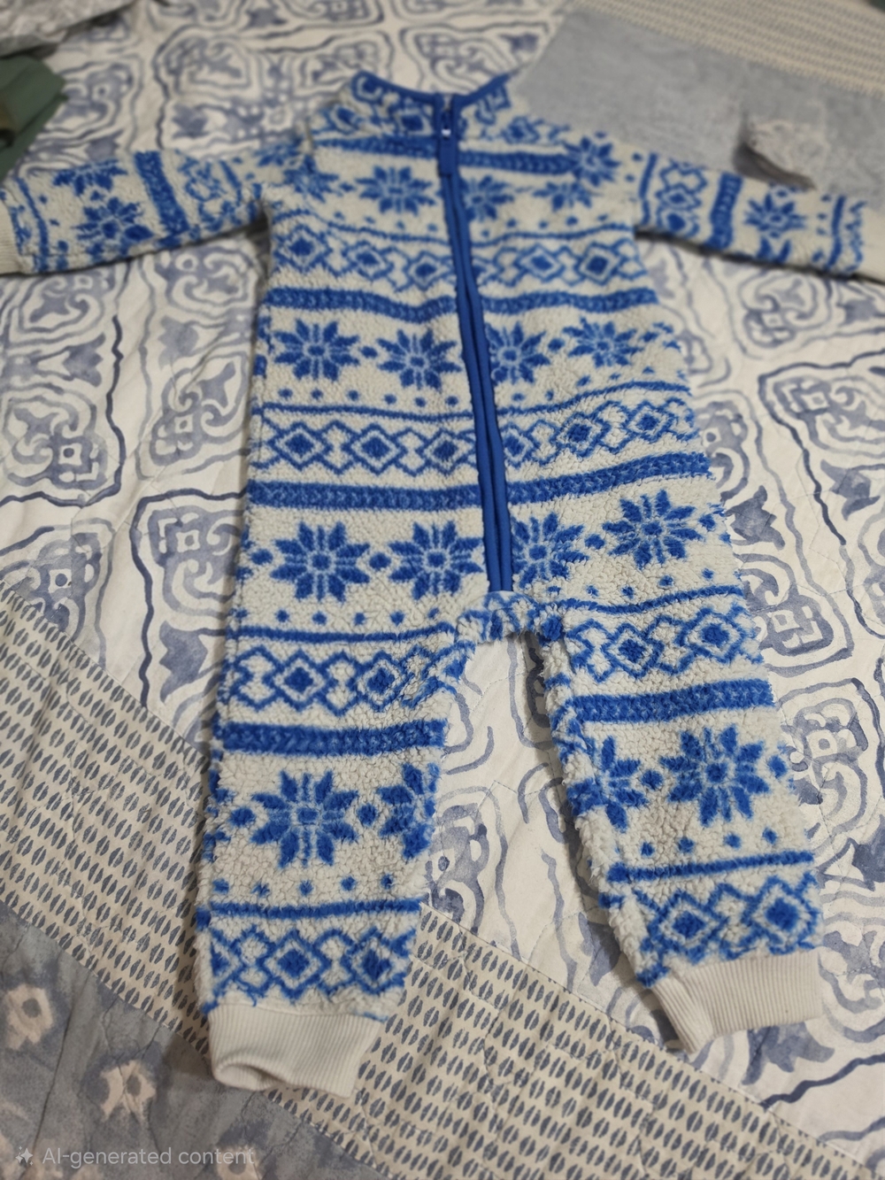Carter's Blue & White Snowflake Fleece One-Piece Suit